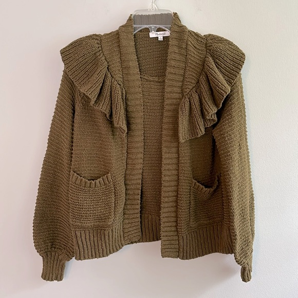 Madewell heavy knit open front cardigan with large ruffle - Picture 1 of 10